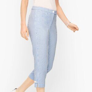 Talbots Perfect Skimmer Capri Pants Size 2 Casual Seersucker Blue Stripes Slim
